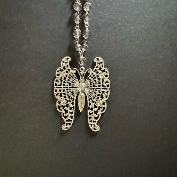 Silver Butterfly Pendant Necklace - Picture 3 of 4